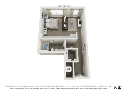 Floor plan for studio, 1 bath, 556 sqft